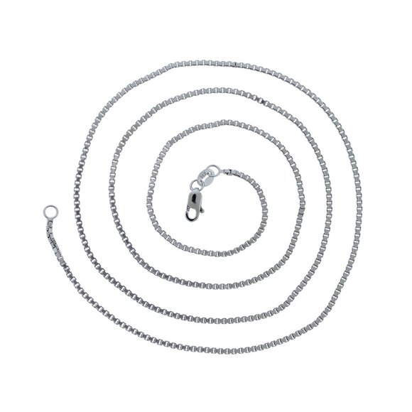 22" Box Link Chain Necklace 14K White Gold - Picture 1 of 3